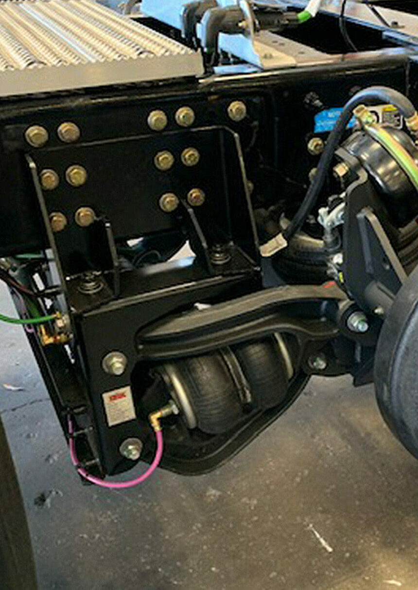 Link Lift Axle installed on frame rails