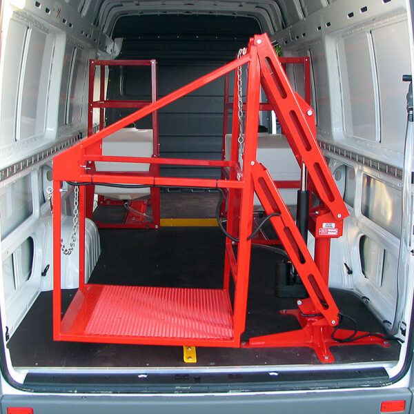 The CL400 machine lift inside a cargo van.