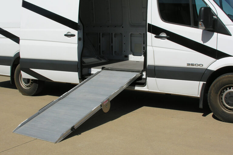 LB10 side door mount ramp extended from cargo van