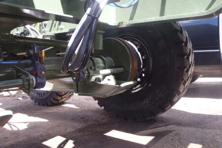 A close up on Link's tactical trailer suspension