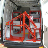 CL400 machine lift pivoted inside cargo van.
