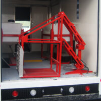 CL400 machine lift pivoted inside cargo van.