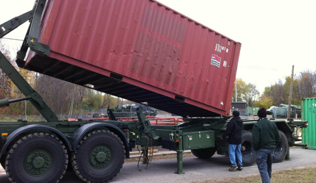 The loading of a cargo container onto a MSVS