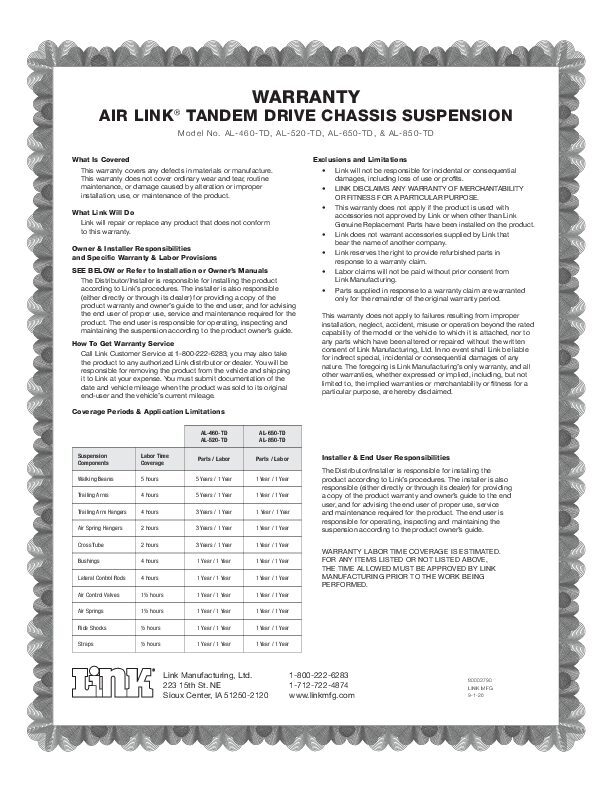Truck OEM Chassis - Warranty