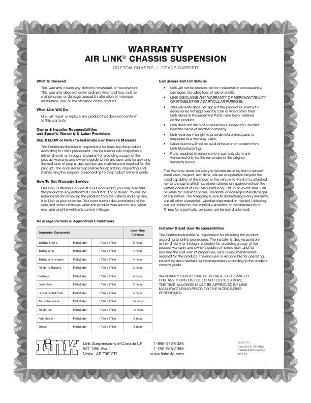 Custom Chassis | Crane Carrier - Warranty