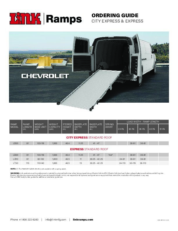 Chevrolet - Ramp Specifications document image - page 1