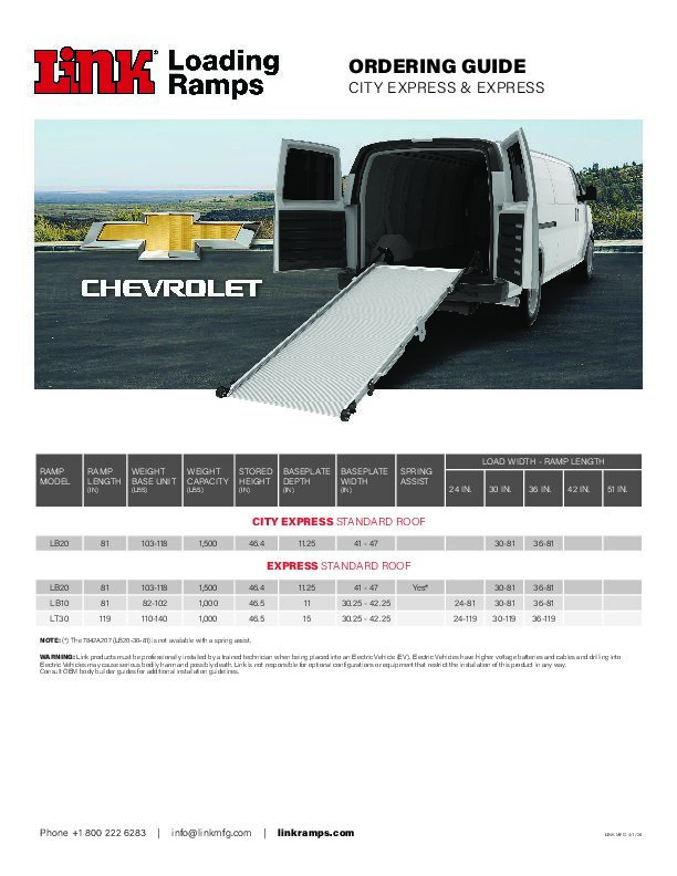 Chevrolet - Ramp Specifications document image - page 1