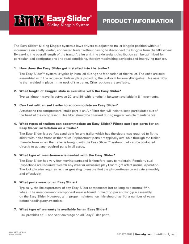 Sliding Kingpin System document image - page 1