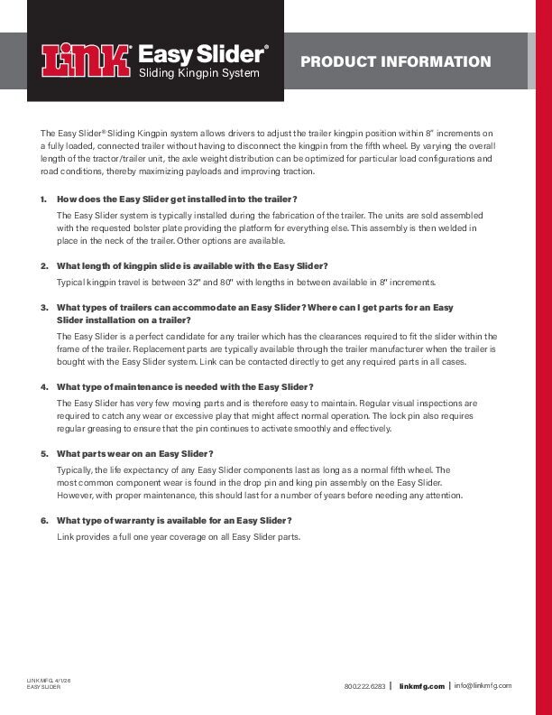 Sliding Kingpin System document image - page 1