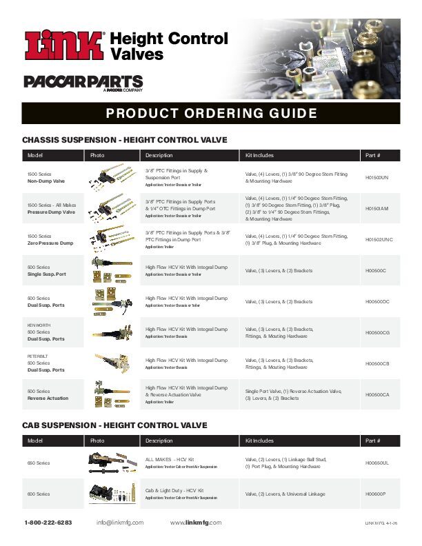 PACCAR Height Control Valves document image - page 1