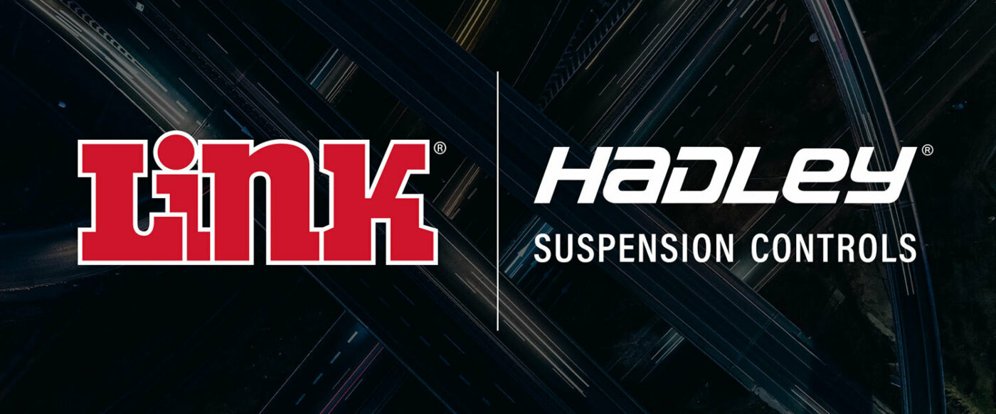 An overhead photo of highways with the Link and Hadley Suspension Controls logos overlaid