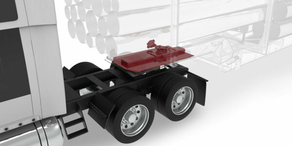 Side view rendering of the Easy Slider on a semi truck hauling cargo