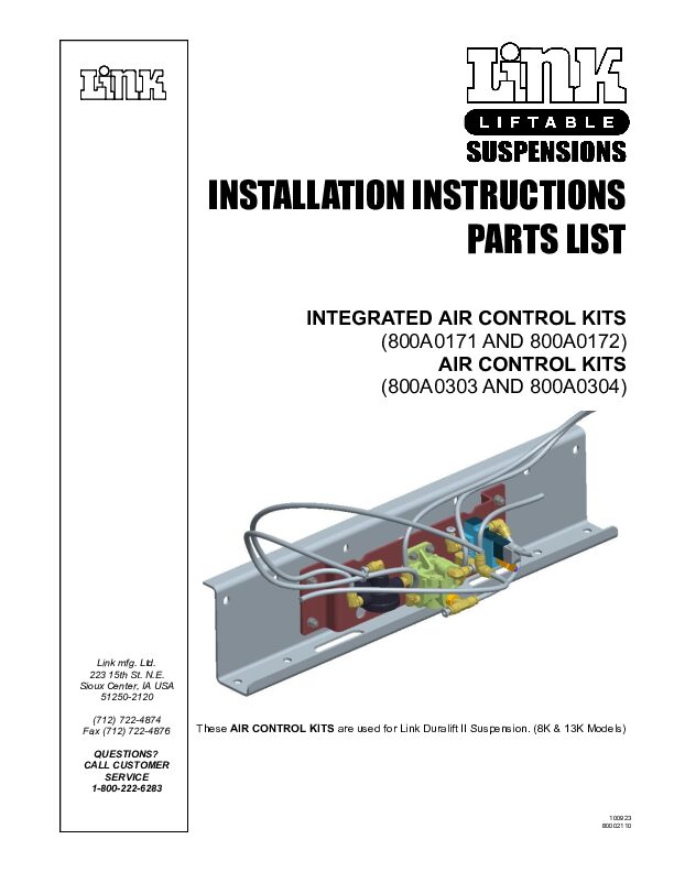 8K DuraLift II Air Control Kit document image - page 1